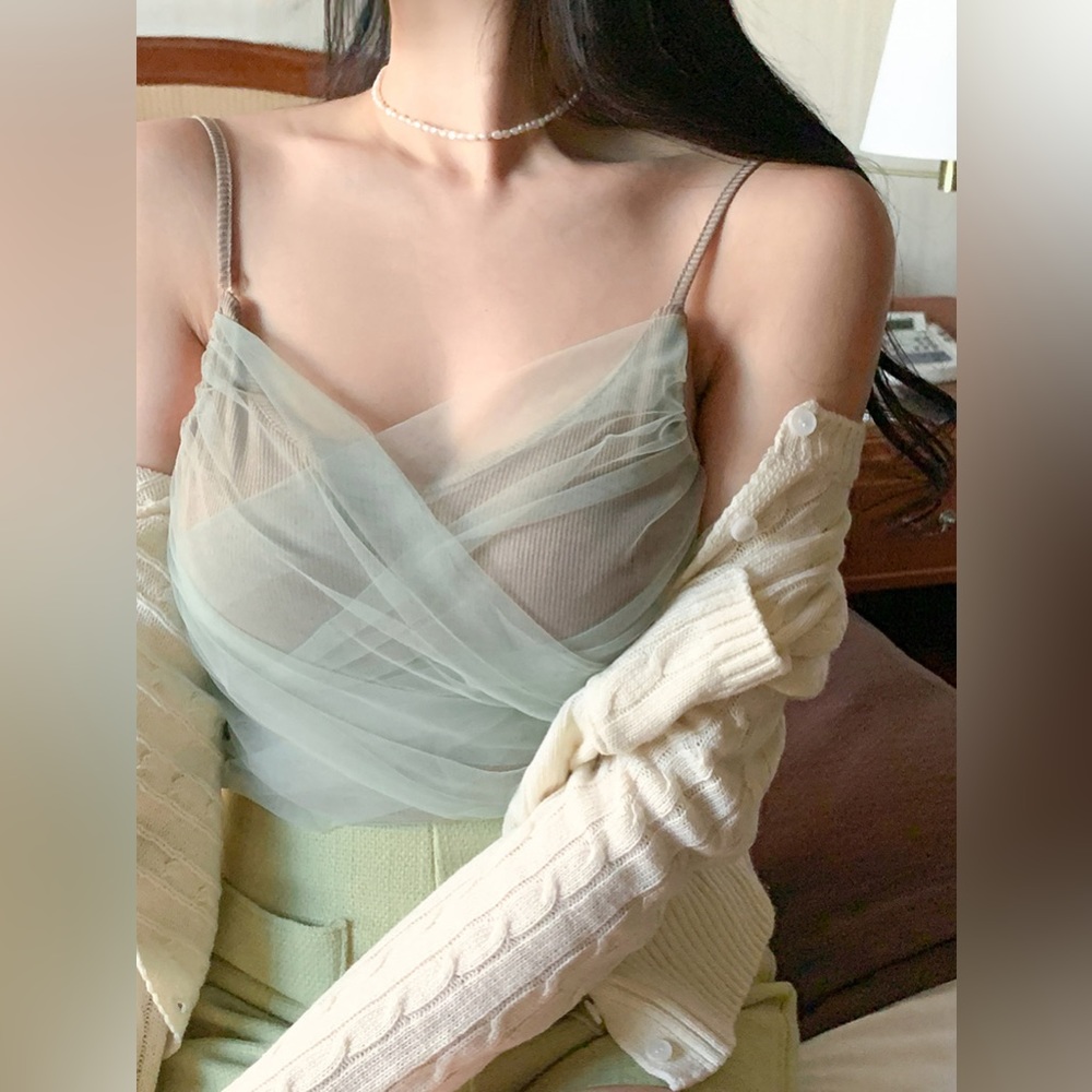 NEW! CODIBOOK See-Through Volume Bra Sleeveless Top (Khaki/Green)